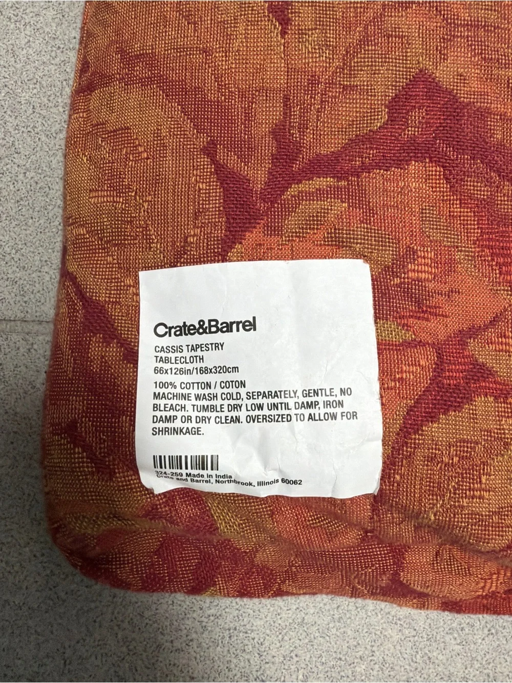 Crate & Barrel Cassis Tapestry Cotton Formal Tablecloth 66in x 126in